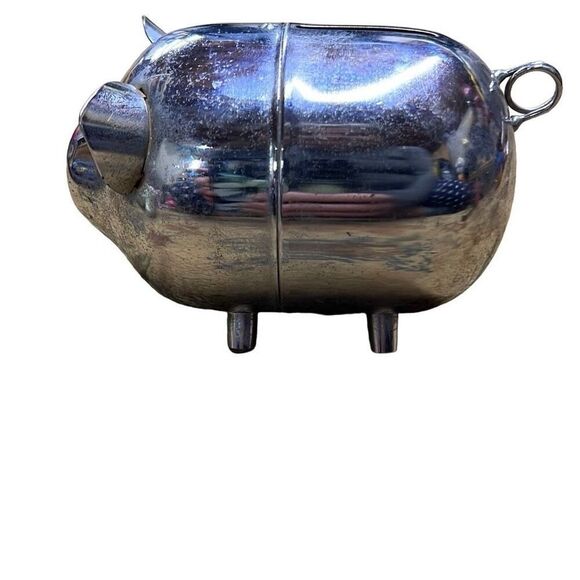Silver Vintage Metal Tin Chrome Small Piggy Bank 4" - Picture 7 of 7